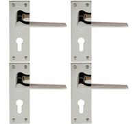 4x PAIR Flat Straight Lever on Slim Euro Lock Backplate 150 x 50mm Nickel