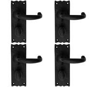 4x PAIR Forged Curved Handle on Bathroom Backplate 155 x 54mm Black Antique