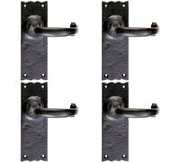 4X Pair Forged Curved Lever Handle On Latch Backplate 155 X 54mm Black Antique