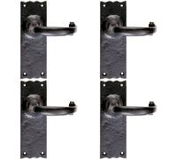 4x PAIR Forged Curved Lever Handle on Latch Backplate 155 x 54mm Black Antique