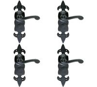 4X Pair Forged Scroll Lever Handle On Latch Backplate 206 X 57mm Black Antique