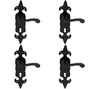 4X Pair Forged Scroll Lever Handle On Lock Backplate 206 X 57mm Black Antique
