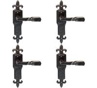 4X Pair Forged Twisted Ornate Lever On Latch Backplate 226 X 50mm Black Antique