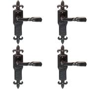 4x PAIR Forged Twisted Ornate Lever on Latch Backplate 226 x 50mm Black Antique Loops Black One Size