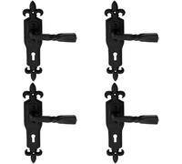 4x PAIR Forged Twisted Ornate Lever on Lock Backplate 226 x 50mm Black Antique Loops Black One Size