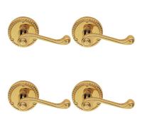 4x PAIR Georgian Scroll Handle on Round Rose Rope Design Pattern Polished Brass