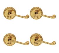 Loops 4x PAIR Georgian Scroll Handle on Round Rose Rope Design Pattern Polished Brass in Metallics Loops Metallics