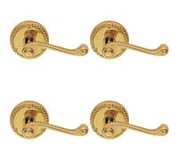 4x PAIR Georgian Scroll Handle on Round Rose Rope Design Pattern Polished Brass Loops Metallics One Size