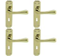 4x PAIR Heavy Duty Handle on Angular Lock Backplate 180 x 40mm Stainless Brass