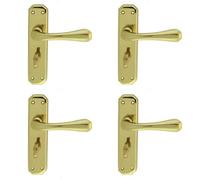 4X Pair Heavy Duty Lever On Angular Bathroom Backplate 180 X 40mm Polished Brass