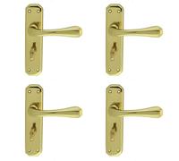 4x PAIR Heavy Duty Lever on Angular Bathroom Backplate 180 x 40mm Polished Brass