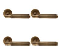 Loops 4x PAIR Knurled Grip Round Bar Handle on Round Rose Concealed Fix Antique Brass in Metallics Loops Metallics