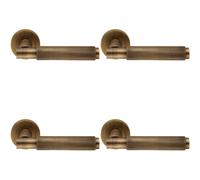 4x PAIR Knurled Grip Round Bar Handle on Round Rose Concealed Fix Antique Brass