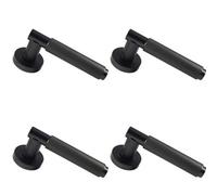 Loops 4x PAIR Knurled Grip Round Bar Handle on Round Rose Concealed Fix Matt Black Loops Black