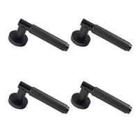 4x PAIR Knurled Grip Round Bar Handle on Round Rose Concealed Fix Matt Black