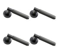 4x PAIR Knurled Grip Round Bar Handle on Round Rose Concealed Fix Matt Bronze