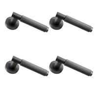 4x PAIR Knurled Grip Round Bar Handle on Round Rose Concealed Fix Matt Bronze