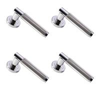 4x PAIR Knurled Grip Round Bar Lever on Round Rose Concealed Fix Polished Nickel