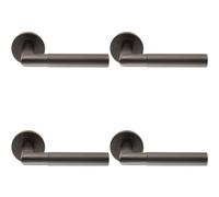 4x PAIR Knurled Round Bar Handle on Round Rose Concealed Fix Matt Black