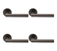 4x PAIR Knurled Round Bar Handle on Round Rose Concealed Fix Matt Black