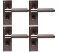 4x PAIR Knurled Round Handle on Slim Bathroom Backplate 150 x 50mm Matt Bronze
