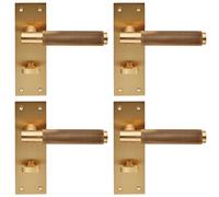 4x PAIR Knurled Round Handle on Slim Bathroom Backplate 150 x 50mm Satin Brass