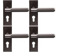 Loops 4x PAIR Knurled Round Handle on Slim Euro Lock Backplate 150 x 50mm Matt Bronze Loops Multicolor