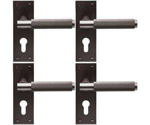 4X Pair Knurled Round Handle On Slim Euro Lock Backplate 150 X 50mm Matt Bronze