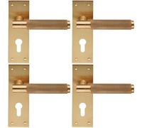 Loops 4x PAIR Knurled Round Handle on Slim Euro Lock Backplate 150 x 50mm Satin Brass in Metallics Loops Metallics