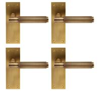 4x PAIR Knurled Round Handle on Slim Latch Backplate 150 x 50mm Antique Brass
