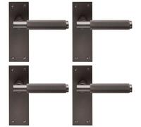 4x PAIR Knurled Round Handle on Slim Latch Backplate 150 x 50mm Matt Bronze