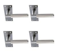 4x PAIR Knurled Round Handle on Slim Latch Backplate 150 x 50mm Satin Nickel
