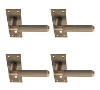 4x PAIR Knurled Round Handle on Slim Lock Backplate 150 x 50mm Antique Brass