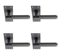 4x PAIR Knurled Round Handle on Slim Lock Backplate 150 x 50mm Matt Bronze