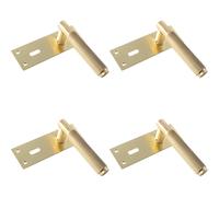 4x PAIR Knurled Round Handle on Slim Lock Backplate 150 x 50mm Satin Brass