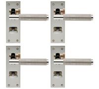 4x PAIR Knurled Round Lever on Slim Bathroom Backplate 150 x 50mm Nickel