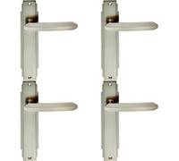 4X Pair Line Detailed Handle On Latch Backplate 205 X 45mm Satin Nickel