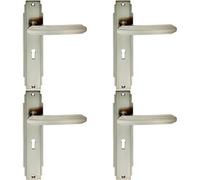 4x PAIR Line Detailed Handle on Lock Backplate 205 x 45mm Satin Nickel