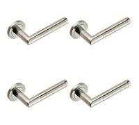 4x PAIR Mitred Round Bar Lever Ringed Design Conceled Fix Polished Satin Steel