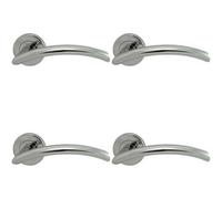 4X Pair Oval Shaped Arched Bar Handle Concealed Fix Round Rose Polished Chrome
