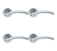 4x PAIR Oval Shaped Arched Bar Handle Concealed Fix Round Rose Satin Chrome