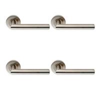 4X Pair Oval Shaped Mitred Bar Handle On Round Rose Concealed Fix Satin Steel