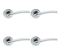 4x PAIR Raised Lever with Smooth Edges Concealed Fix Round Rose Polished Chrome