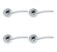 4x PAIR Raised Lever with Smooth Edges Concealed Fix Round Rose Polished Chrome
