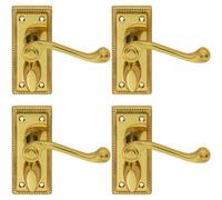 4X Pair Reeded Design Scroll Lever On Bathroom Backplate 112 X 48mm Brass