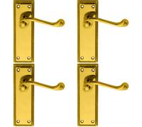 4x PAIR Reeded Design Scroll Lever on Latch Backplate 150 x 48mm Polished Brass