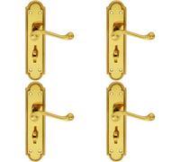 4x PAIR Reeded Scroll Lever on Shaped Bathroom Backplate 205 x 49mm Brass