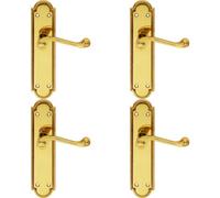 4x PAIR Reeded Scroll Lever on Shaped Latch Backplate 205 x 49mm Polished Brass