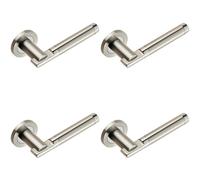 4x PAIR Round Bar Handle on 52mm Round Rose Concealed Fix Polished Satin Steel
