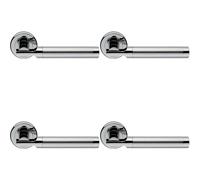 4x PAIR Round Bar Handle on Chamfered Edged Round Rose Satin & Polished Chrome